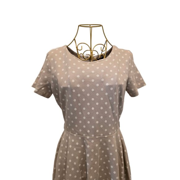 H&M Women's Beige Polka Dot Midi Dress Size M Cotton Stretch - Picture 3 of 12